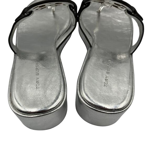 Tory Burch Miller Leather Wedge Platform Sandals Metallic Silver Size 7.5M - Picture 5 of 8